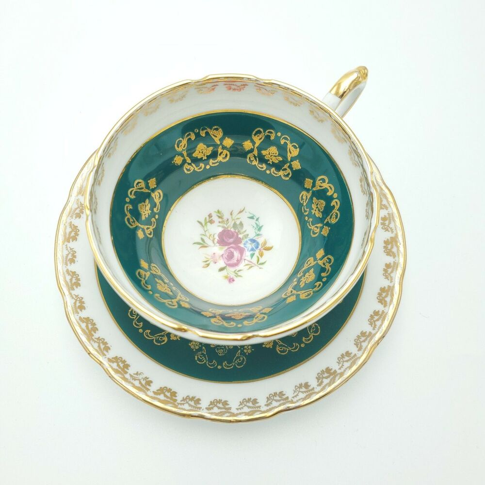 Staffordshire Sutherland Fine Bone China Green Coffee Cup Saucer Plate England